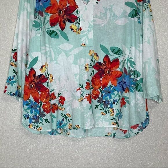 Van Heusen Linen Blend Floral 3/4 Sleeves Top - Picture 4 of 11